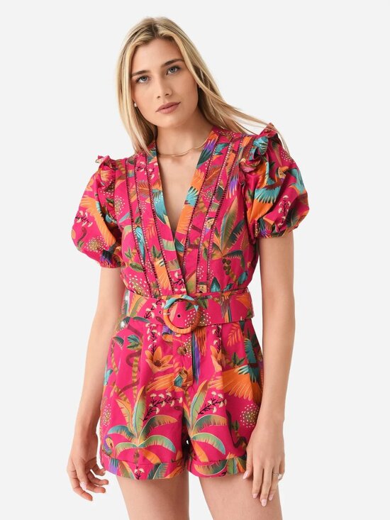 FARM Rio Pants - FARM Rio Macaw Party Romper with Belt